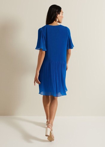 Phase Eight Annabel Pleated Dress Blue Australia | CS3145297